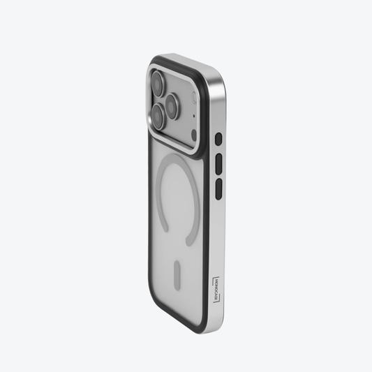 Silver Phone case with a clear design on a white background